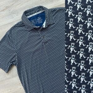 SEC 119 Polo Small Black Grateful Dead Dancing Bear Print Golf Stretch Polo